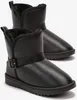 Two black winter boots are shown from a diagonal angle against a white background.