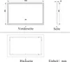 Technical drawings of a mirror showing front, side, and back views with dimensions. Produktbild-Vorschau