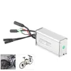 A silver rectangular controller device with wires and connectors, shown with two inset images of electric bicycles. Náhled obrázku produktu