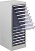 A metal filing cabinet with multiple clear plastic drawers, some of which are partially open. Produktbild-Vorschau