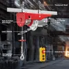 A diagram showing the features of an electric hoist, with labels pointing to different parts. Voir les images du produit