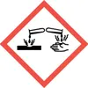 A hazard symbol indicating corrosive substances. Produktbild-Vorschau