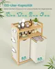 A bamboo laundry rack with two large fabric bins and several smaller storage pockets, filled with various bathroom and laundry items. Produktbild-Vorschau