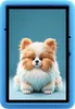 A digital illustration of a fluffy Pomeranian puppy sitting on a light blue surface, displayed on a tablet with a blue protective case. Náhľad obrázku produktu