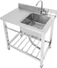 A stainless steel commercial sink with a faucet and a lower shelf. Produktbild-Vorschau