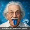 A close-up of Albert Einstein with his tongue sticking out, which is colored blue. The background is a stylized depiction of neurons. Produktbild-Vorschau