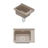 Two views of a beige sink basin with plumbing attached to the bottom one. Anteprima dell’immagine prodotto