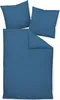 A blue duvet cover and two pillowcases are laid out on a white background. Produktbild-Vorschau