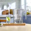A water filter pitcher and a glass of water with mint and lemon are on a wooden tray on a table, with a kitchen background. Produktbild-Vorschau