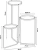 A line drawing of a three-tiered plant stand with dimensions indicated. Voir les images du produit