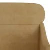 A close-up view of the top and side of a brown armchair. Voir les images du produit