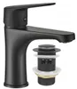 A black faucet and a drain assembly are shown against a white background. Voir les images du produit