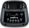 Close-up view of the control panel and top handle of a black portable speaker. Produktbild-Vorschau