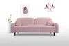 A pink sofa is displayed against a white background with a framed picture and a vase of dried flowers on the left, and pendant lights hanging from above. Produktbild-Vorschau