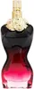 A perfume bottle with a distinctive hourglass shape, featuring a gradient from black to red and adorned with gold floral accents at the neck. Podgląd zdjęcia produktu