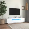 A modern living room scene featuring a white TV stand with blue LED lighting, a television, and decorative items. Anteprima dell’immagine prodotto