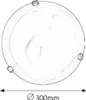 A top-down view of a round, white ceiling light fixture with three small, rectangular feet or supports around its edge. A diameter measurement of 300mm is indicated below the fixture. Produktbild-Vorschau