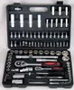 A black plastic tool case filled with various metal tools, including sockets, ratchets, and extensions. Anteprima dell’immagine prodotto