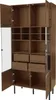 An open wooden cabinet with glass doors and shelves. Podgląd zdjęcia produktu