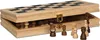A wooden chess set with the lid open, showing the pieces inside and some pieces placed outside the box. Produktbild-Vorschau