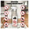 A spray bottle of insect repellent is shown in a room setting, surrounded by icons of insects and text indicating its effectiveness against flying and crawling insects. Produktbild-Vorschau