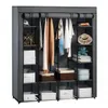 A portable fabric wardrobe with shelves and hanging rods, filled with various storage items. Podgląd zdjęcia produktu
