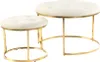 Two round ottomans with tufted cream upholstery and gold metal frames are shown against a white background. Produktbild-Vorschau