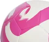 A close-up view of a pink and white soccer ball. Produktbild-Vorschau