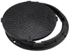 A black manhole cover and its frame are shown against a white background. Produktbild-Vorschau