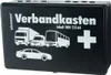 A black first aid kit with white graphics of vehicles and a medical cross. Produktbild-Vorschau