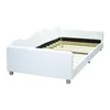 A white children's bed frame with a slatted base, shown from a side angle against a white background. Náhled obrázku produktu