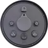 The back of a black round clock with mounting hardware and several circular components. Náhled obrázku produktu