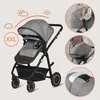 Collage of images showing a stroller and its features, with some marketing graphics. Produktbild-Vorschau