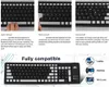 Collage of images showing a portable silicone keyboard and its features, along with compatibility icons. Produktbild-Vorschau