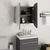 Badezimmerschrank mit Rundem Spiegel & LED Grau 47x47x17,5 Produktbild-Vorschau 4