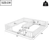 A diagram showing the dimensions of a white wooden bed frame. Náhľad obrázku produktu