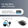 Marketing image showing a computer mouse and its features. Produktbild-Vorschau