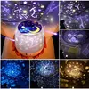 A collage of images showing a star projector lamp in various settings and projections. Produktbild-Vorschau