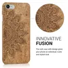 A close-up of a phone case with a mandala design, next to a magnified view of the design and descriptive text. Produktbild-Vorschau