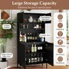 A black kitchen cabinet with multiple shelves and doors, showcasing its storage capacity and features. Náhled obrázku produktu