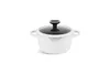 A white pot with a glass lid and black handle, set against a white background. Anteprima dell’immagine prodotto