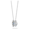 A close-up studio shot of a silver necklace with a pendant featuring blue crystals. Produktbild-Vorschau
