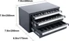 A three-drawer organizer for end mills, with dimensions indicated by measurement lines and text. Anteprima dell’immagine prodotto