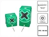 Two green boxes with a black 'X' logo and two screws in front of them, with informational diagrams on the right. Anteprima dell’immagine prodotto