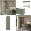 A collage of images showing a bathroom vanity set with a tall cabinet, a vanity unit with a sink, and a mirror. Anteprima dell’immagine prodotto