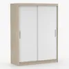 A modern sliding door wardrobe with a wood-effect frame and white doors, presented against a plain white background. Voir les images du produit