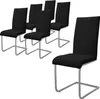 A set of six black dining chairs with silver metal frames, arranged in two rows. Produktbild-Vorschau
