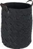A dark gray woven laundry basket with brown leather handles against a white background. Produktbild-Vorschau