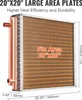 A close-up, angled view of a heat exchanger with dimensions and feature callouts. Podgląd zdjęcia produktu