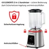 A product image of a KB ELEMENTS 2-in-1 Standmixer with accompanying text and icons highlighting its features. Voir les images du produit